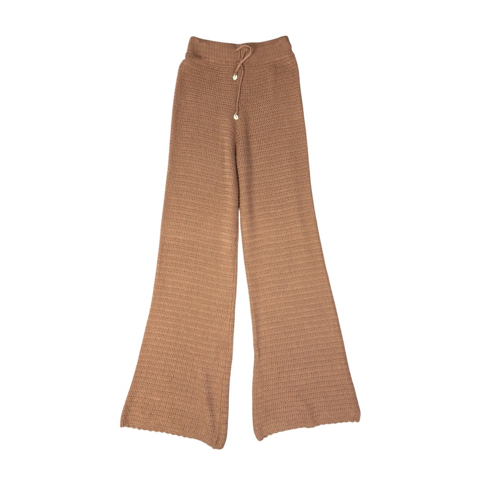 Sincerely Jules Brown Knit & Seashell Flared High Rise Pants Size Large Coastal